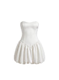 Vestido Mini Strapless con Corpiño Corazón y Falda Burbuja Blanco Marfil