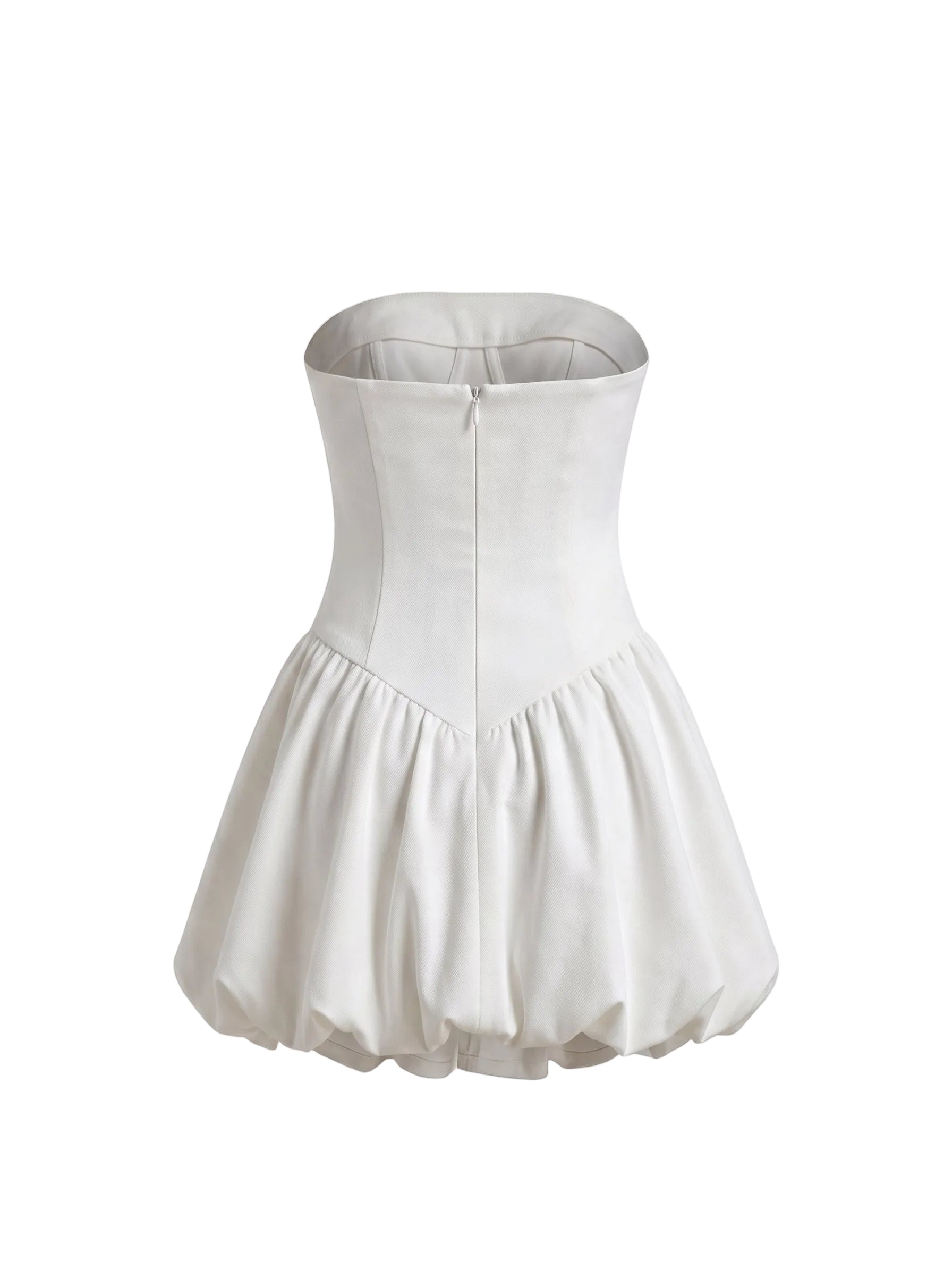 Vestido Mini Strapless con Corpiño Corazón y Falda Burbuja Blanco Marfil