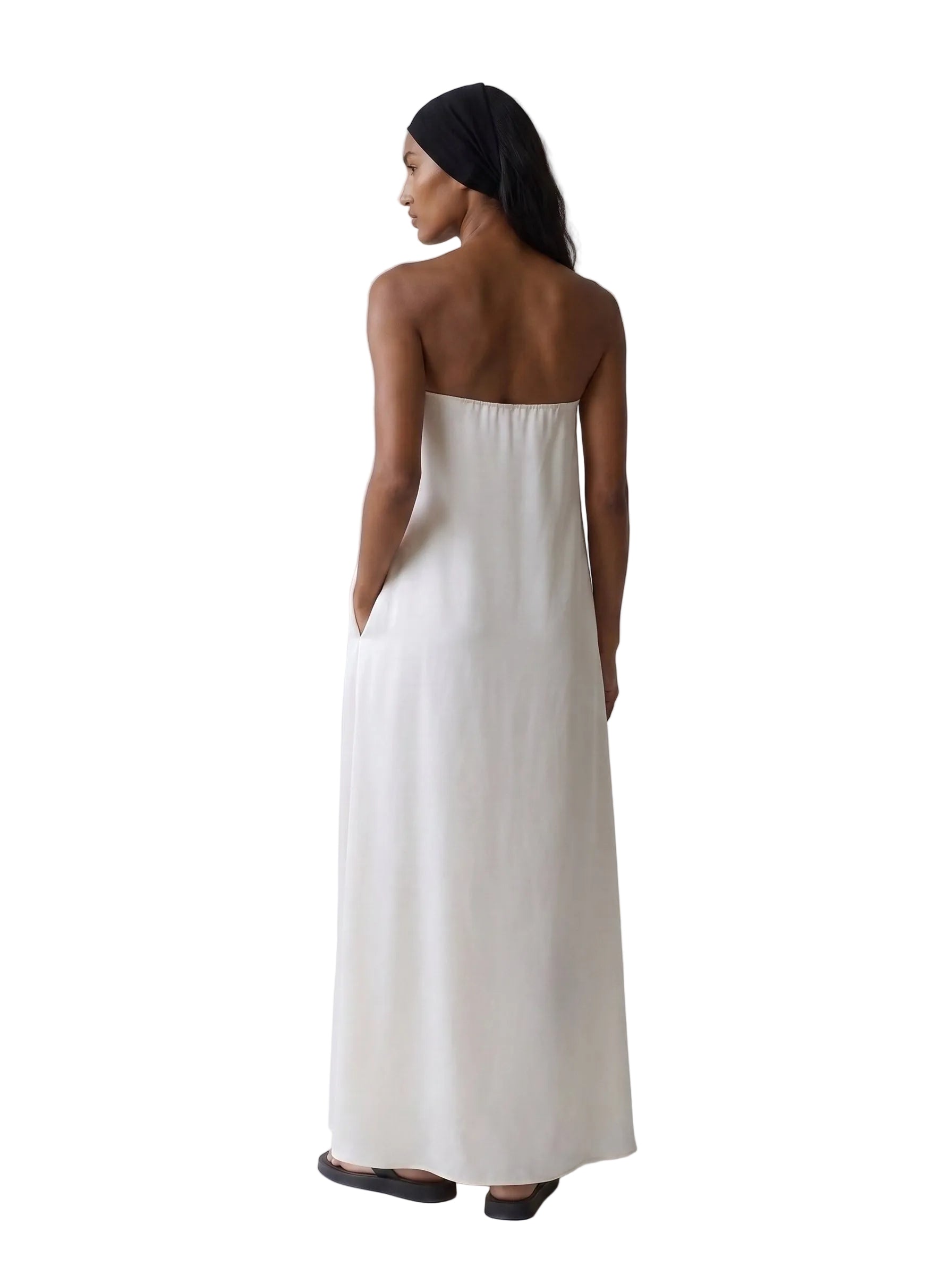 Vestido Maxi Strapless en Lino Blanco Marfil