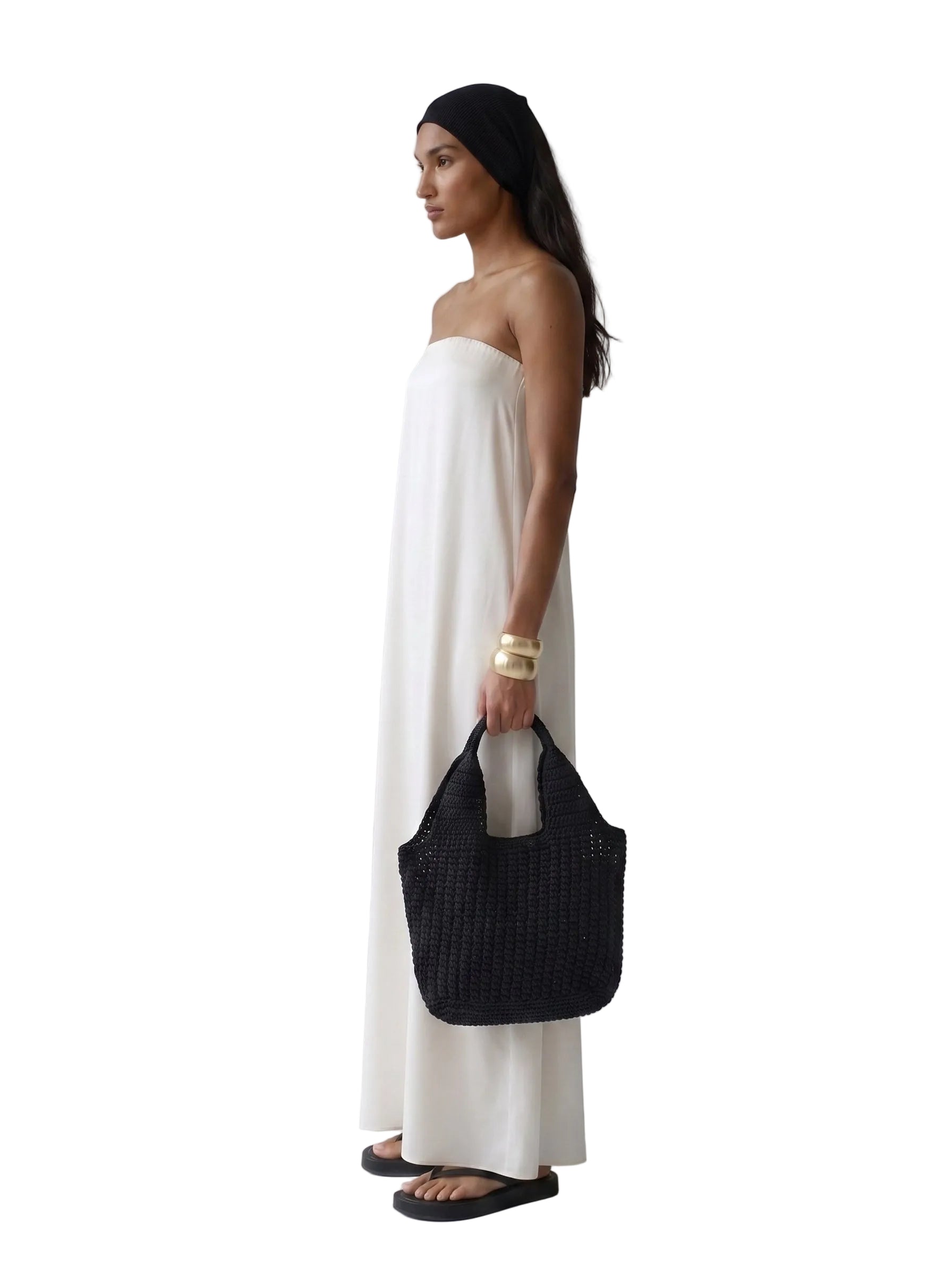 Vestido Maxi Strapless en Lino Blanco Marfil